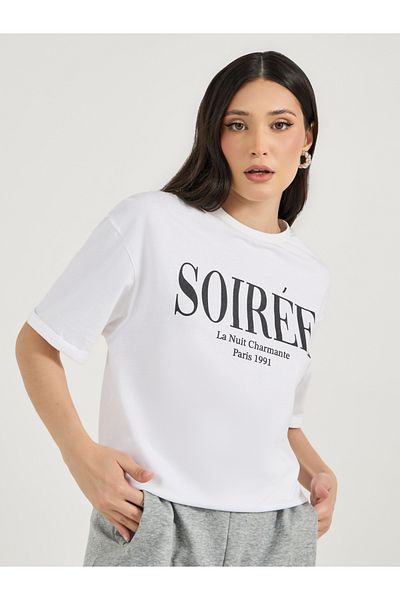 Styli Oversized Slogan Print Round Neck T-Shirt