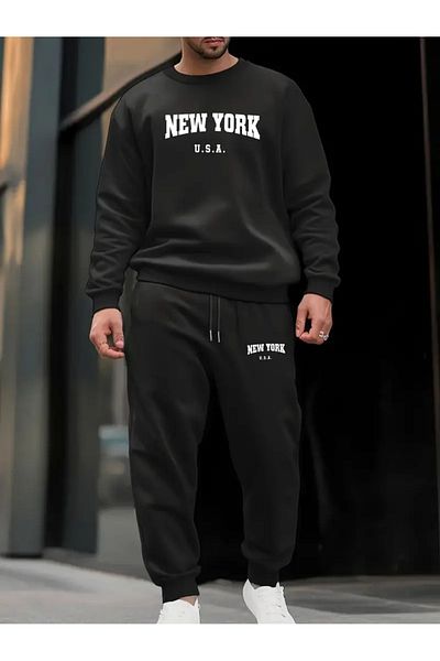 YOHO SPORT NewYork Printed Unisex Σετ χειμερινής φόρμας - Φούτερ και φούτερ από χοντρό βαμβάκι