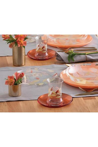 Paşabahçe Cotton Candy Colored Tea Plate Tea Cup Set Set 12 Pieces