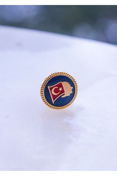 Kuker Madeni Eşya Gold Atatürk Figürlü Türk Bayrağı Rozet