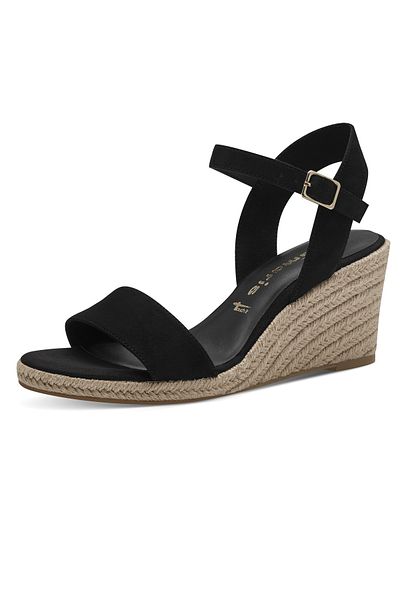 Tamaris Damen Komfort Sandalen Keil 1-28300-42 Schwarz 001 Black Textil Mit Touch-it