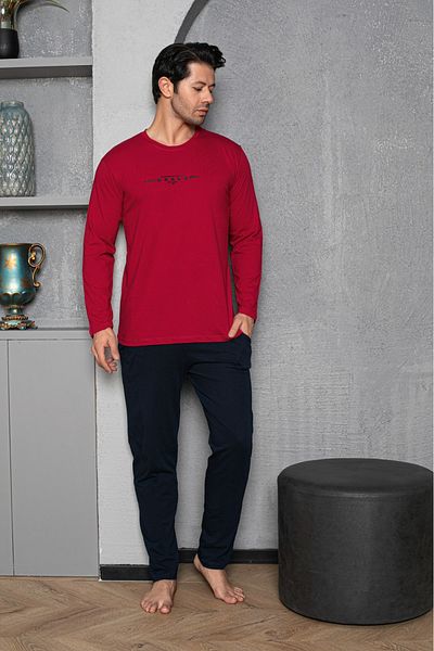 Huq Moda Sude ανδρικό σετ πιτζάμες από βαμβακερό μπαμπού, χτενισμένο βαμβακερό μακρυμάνικο με λεπτομέρεια τσέπης με απαλή υφή