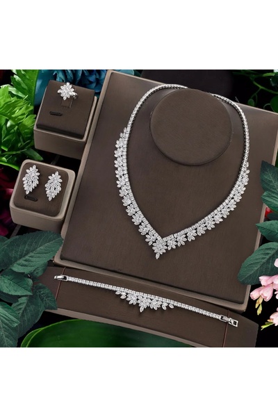 VİYA Julia Zirkon Taşlı Takı Seti KÜPESİZ Kolye Yüzük Bileklik Hediye Set