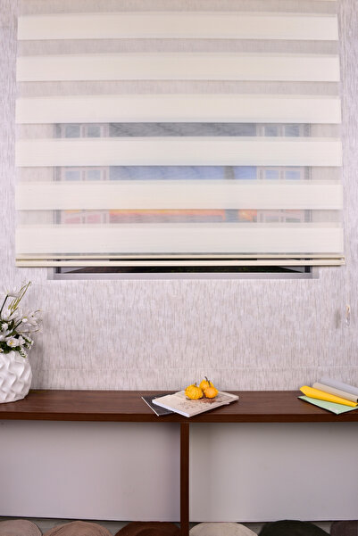 Setekshome Krem Hun Micro Plise Etek Dilimsiz Zebra Stor Güneşlik Perde