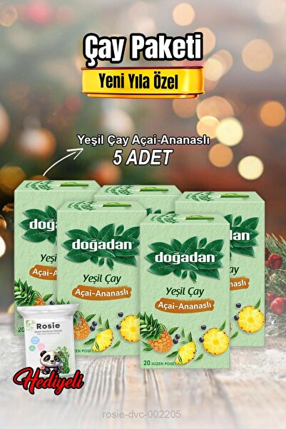 Doğadan شاي أخضر أكاي بالأناناس في أكياس × 5 وروزي باوم