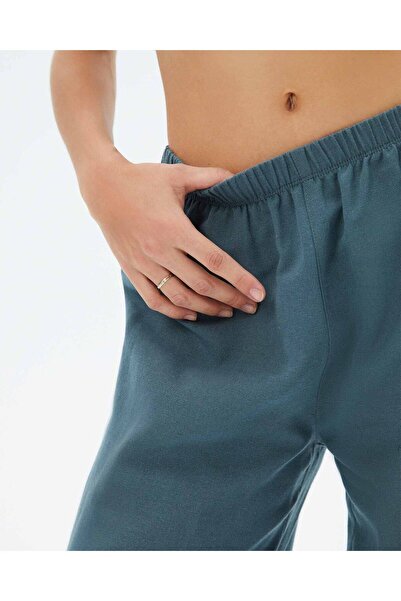 Ayma Active Blue Women's Pocketed Elastic Waist Wide Leg Linen Trousers