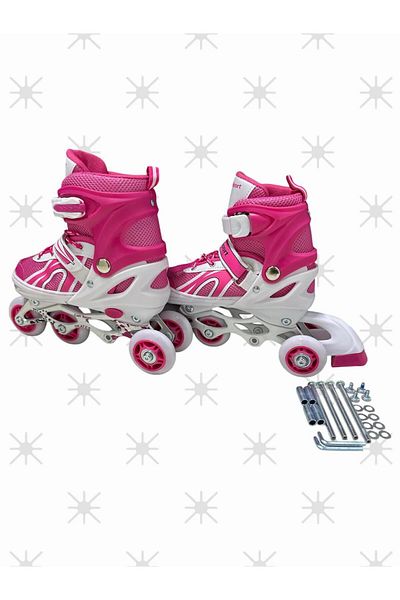CAN OYUNCAK Adjustable Kids Skates 2+2 Wheel Practice Wheel and Number Adjustable Beginner Skates M (35-38)