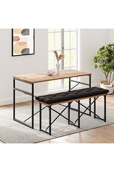 eportatif Masa Takımı Bench Bank Minderli Masa Seti 120x60 Mutfak ve Yemek Ma...