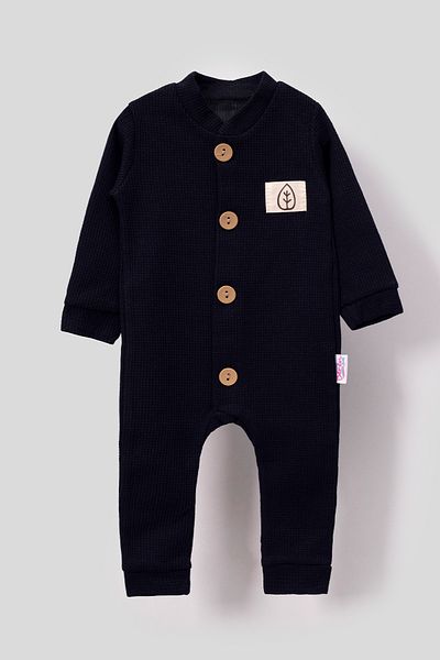 Bubito Blue Unisex Waffle Baby Romper - Wooden Button and Hat