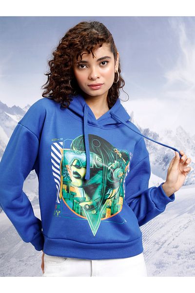Tokyo Talkies By Styli Relaxed Fit Print Hoodie with Dropped Shoulder