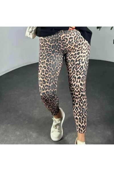 Oğuz Spor GİYİM Leopar desenli toparlayıcı spor tayt