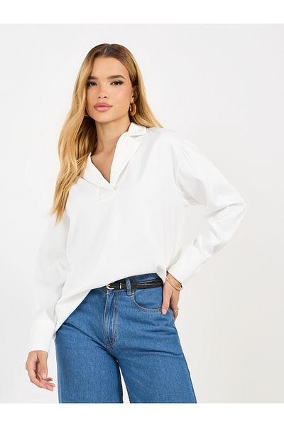 Styli Notch Lapel Collar Top with Long Sleeves