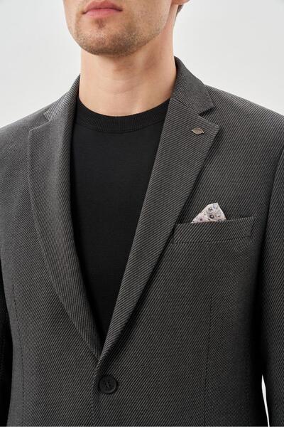 İmza Stretchy Dark Anthracite Gabardine - Mono Collar Slim Fit Casual Jacket 6 Drop 1002245162