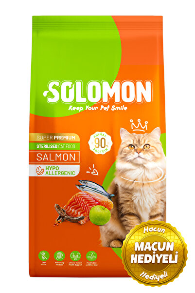 Solomon Kısırlaştırılmış Somon'lu Süper Premium Kedi Maması 9 Kg - Düşük Tahı...