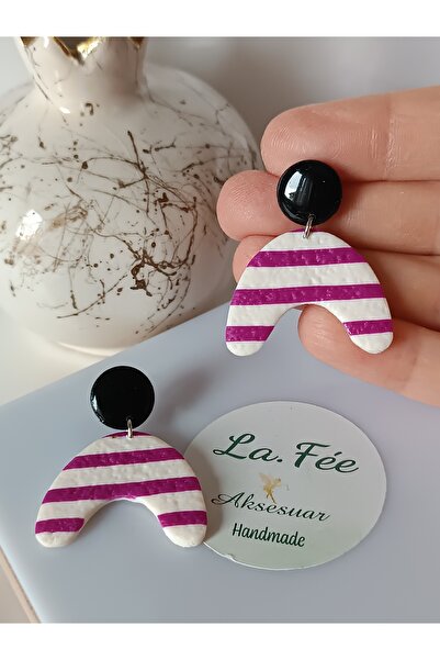 La fee aksesuar أقراط نسائية مخططة باللونين الأسود والألوان مصنوعة يدويًا من ...