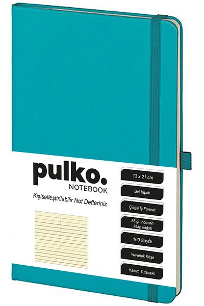 PULKO Notebook Creme Paper with Turquoise Lines - 13X21Cm, Hard Cover, 160 Sheets Note Book