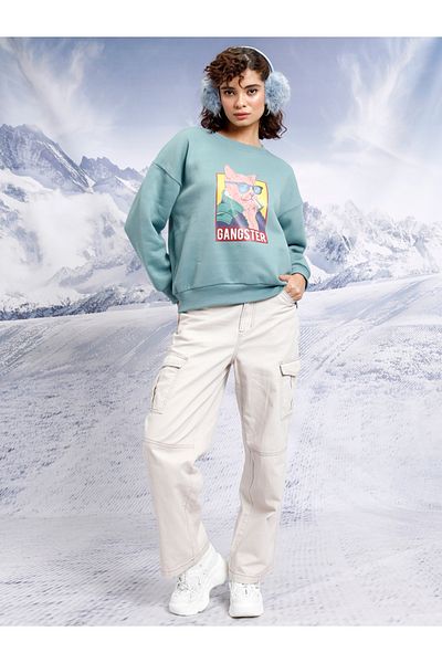 Tokyo Talkies By Styli Oversized Printed Sweatshirt with Dropped Shoulder