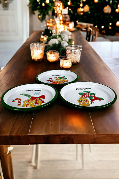 İnci Emaye 16 cm 3 Piece Enamel Plate Single Coffee Plate, Serving Plate Cookie Plate, New Year, Gift,