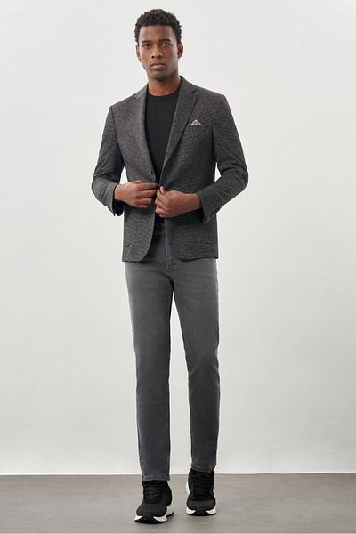 İmza Ευέλικτο 6 Drop Slim Fit Μαύρο μονόχρωμο μπουφάν με πέτο - Χωρίς επένδυση 1002245159