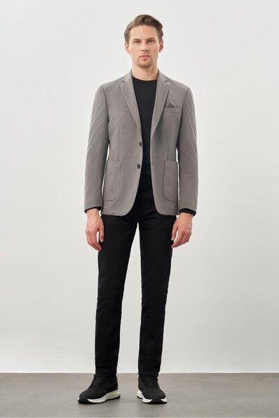 İmza Темно-антрацитовий з візерунком «гусяча лапка» - монокомір, slim fit, класичний піджак, 2 ґудзики, 6 кишень - 1002245166_070