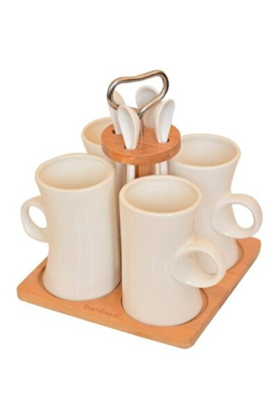 Bambum White Puedo 9 Piece Mug with Stand Tea Set B2673