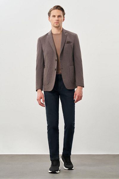İmza Σκούρο καφέ, μοτίβο λακκούβας - Slim Fit μονό γιακά μπουφάν, 2 κουμπιά, 6 σταγόνες, 1002245166_400