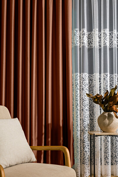 LUNETT HOME Light Brown Color Blackout Dimming Rarely (1X2) Pleated Background Curtain Single Wing V20