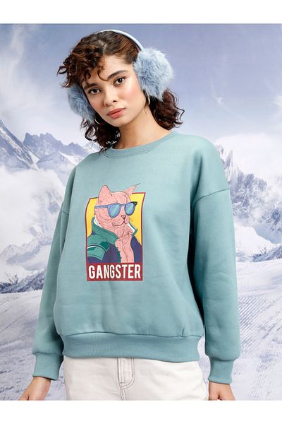 Tokyo Talkies By Styli Oversized Printed Sweatshirt with Dropped Shoulder