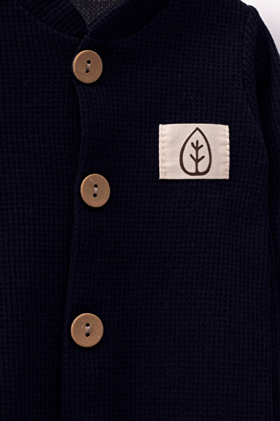 Bubito Blue Unisex Waffle Baby Romper - Wooden Button and Hat