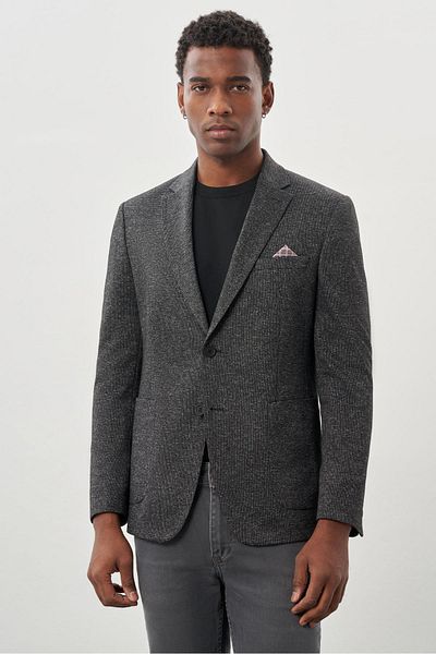 İmza Ευέλικτο 6 Drop Slim Fit Μαύρο μονόχρωμο μπουφάν με πέτο - Χωρίς επένδυση 1002245159