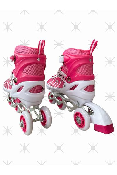 CAN OYUNCAK Adjustable Kids Skates 2+2 Wheel Practice Wheel and Number Adjustable Beginner Skates M (35-38)