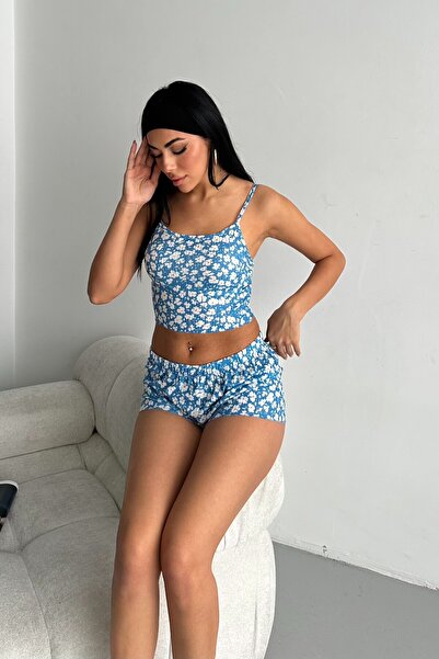 Genel Markalar Kadın Şortlu Gecelik Takım, Çiçek Desenli Kadın Gecelik,Seksi Şortlu Takı,Fantazi Gecelik