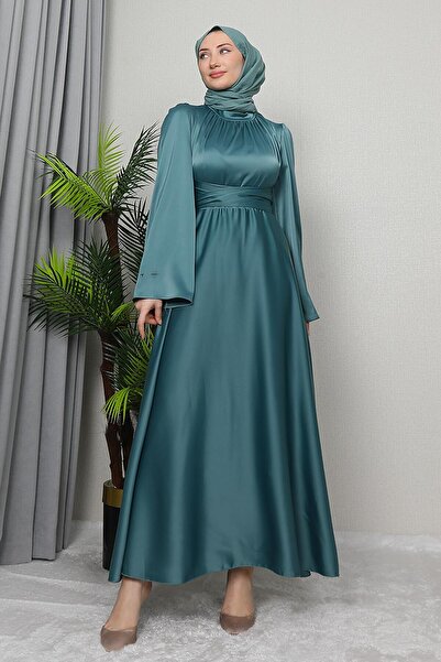 giz astore Nazlı Tesettür Elbise Koyu Mint