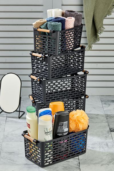 Keven Home 5 Pieces Black Plastic Organizer Basket - Inner Cabinet and Drawer Organizer