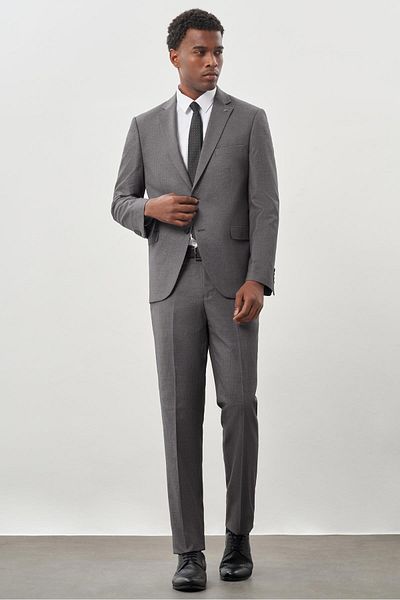 İmza Smoked Pattern Mono Collar, Slits 2 Buttons 6 Drop Comfort Fit Dress Suit