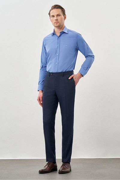 İmza Navy Blue Flexible Side Pocket Slim Fit Classic Trousers 1003245209