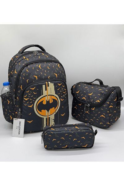 ms mixxstore Chlapecký batoh se vzorem netopýra v černé barvě s výživou a držákem na pero