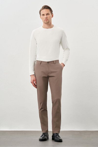 İmza Χακί βαμβακερό παντελόνι Chino Casual Slim Fit με τσέπες στο πλάι 1003245168