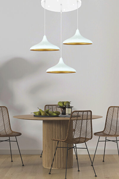 Bamyum Üçlü Champion Beyaz Sarkıt Lamba Yemek Masası Oturma Odası Mutfak Salon Otel Showroom Café