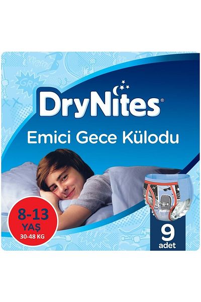 DryNites Men's Absorbent Night Panties - Ages 8-13, 30-48kg, Large 9 Pieces (with Underpants)