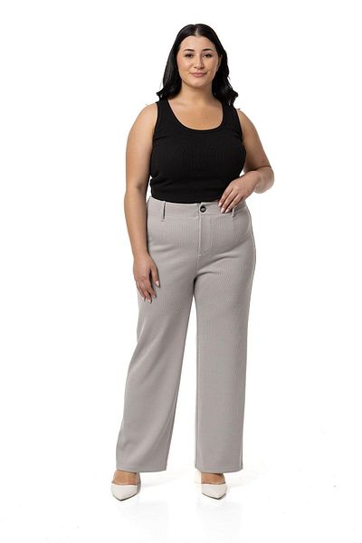 DISENTIS MODEST Plus Size Elastic Waist Back Tube Leg Classic Gray Trousers