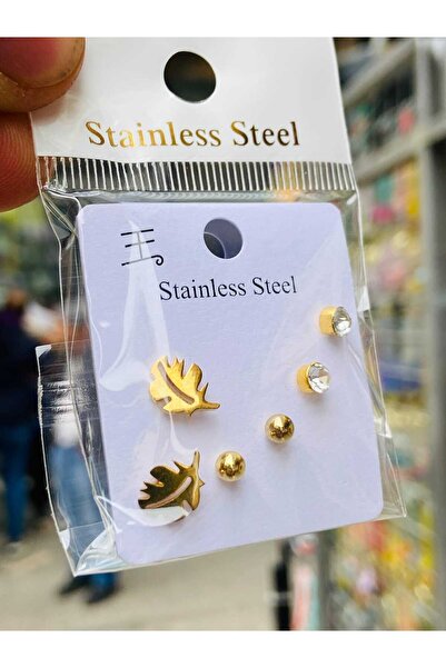 G Sport POLO Üçlü Yaprak-Halka-Top Model Paslanmaz Çelik Küpe