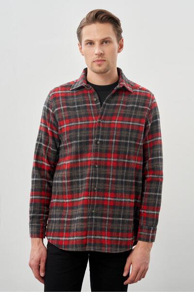 İmza Сорочка з довгими рукавами, м'яким коміром та картатим візерунком бордов...