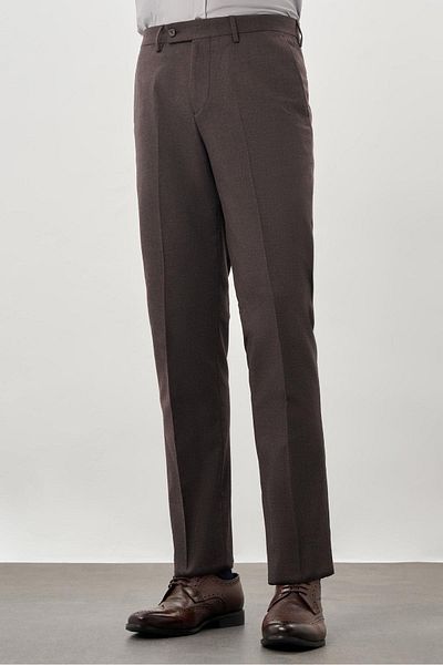 İmza Σκούρο καφέ ελαστικό πλαϊνό παντελόνι Comfort Fit Classic 1003245207