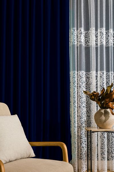 LUNETT HOME DARK BLUE BLACKOUT CURTAIN WITHOUT PLEATS WITH EXTRA RAIL SINGLE PANEL V22