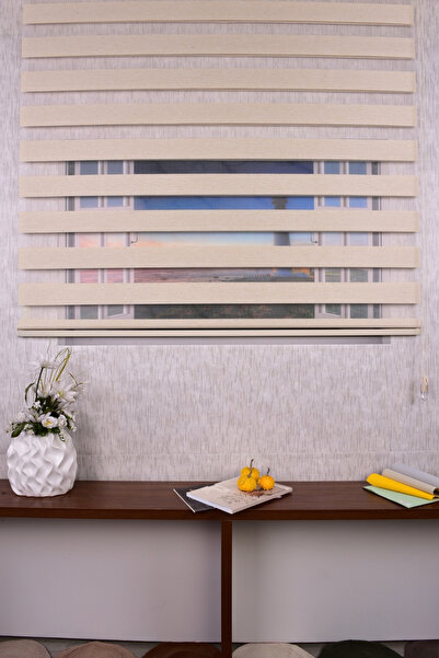 Setekshome Krem Düz Etek Dilimsiz Ds 614-h6 Zebra Stor Güneşlik Perde