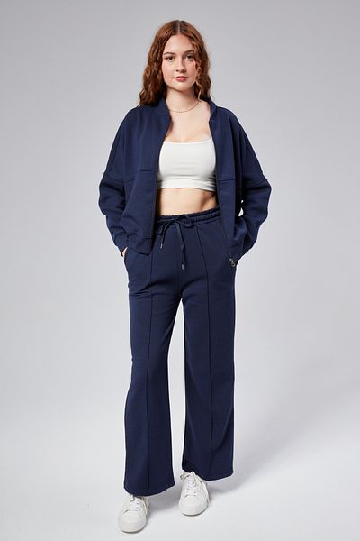 M MOONCOVER Women's 3 Thread Raised Soft Fabric Bottom Top Tracksuit Set Navy Blue