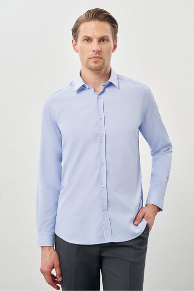 İmza Cămașă albastră elastică slim fit - mânecă lungă, guler dur, fără buzunar 1004245223 _301
