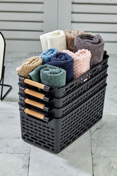 Keven Home 4Pcs Black Plastic Organizer - Basket with Holder, Cabinet and Drawer Organizer