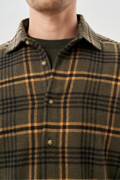 İmza Сорочка з вовняної тканини в клітинку, антрацитового кольору - м'який комір, без кишень, довгі рукави, зручний крій 1004245227